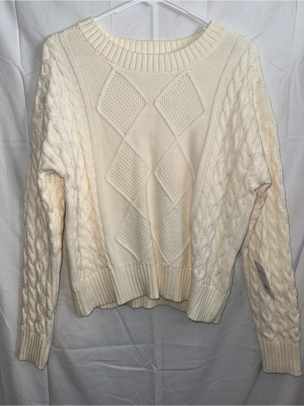 Lucky Brand- Cream Cable Knit Women's Sweater - Classic Crewneck-Size S